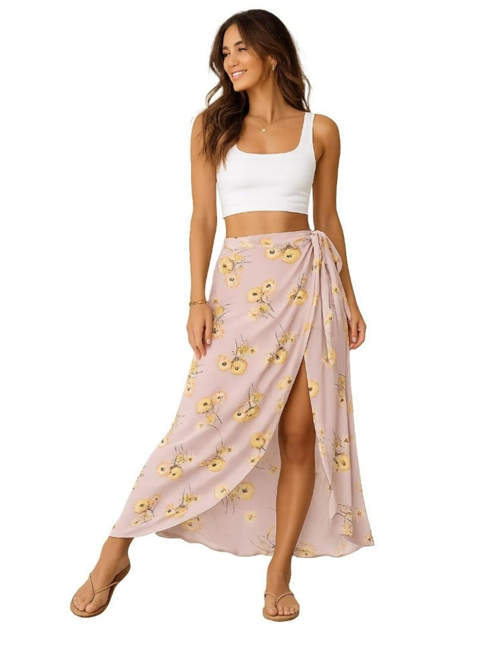 Madewell Floral Pink Wrap Skirt With Yellow Daisy Print Size 8 Summer Vacation